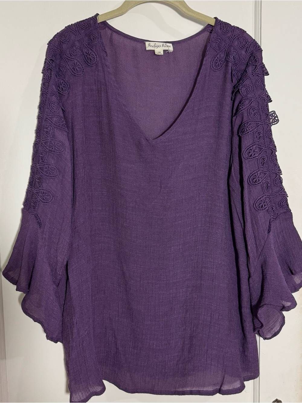 Indigo Rose Purple V-Neck Lace Sleeve Tunic